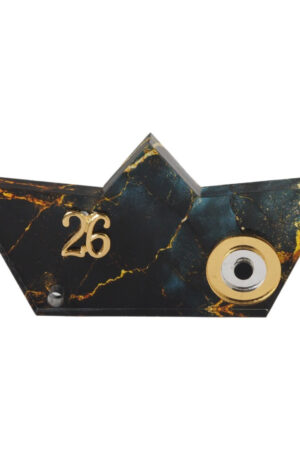 Γούρι Βάρκα Μάτι Φόντο Μαύρο-χρυσό Επιτραπέζιο Διακοσμητικό Plexiglass